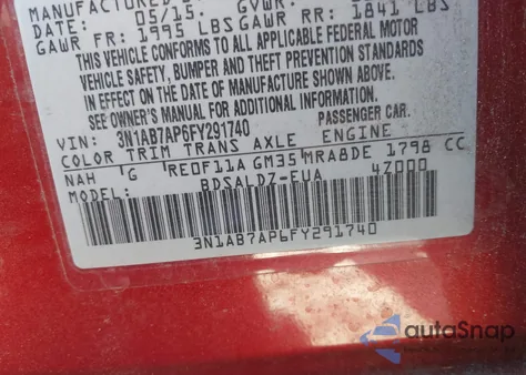2015 Nissan Sentra Sv from USA, damaged, VIN 3N1AB7AP6FY291740